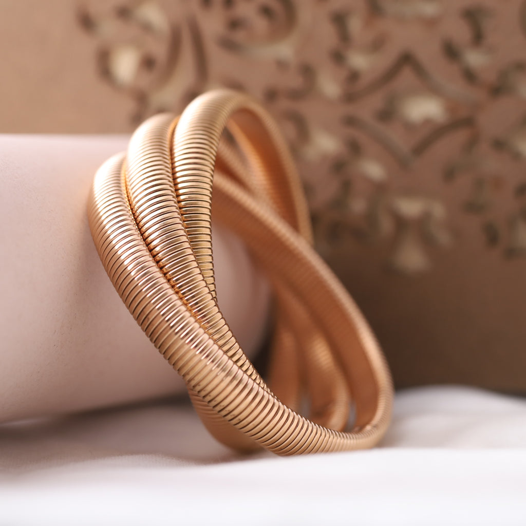 Elegant Gold-Toned Spiral Bangle Set