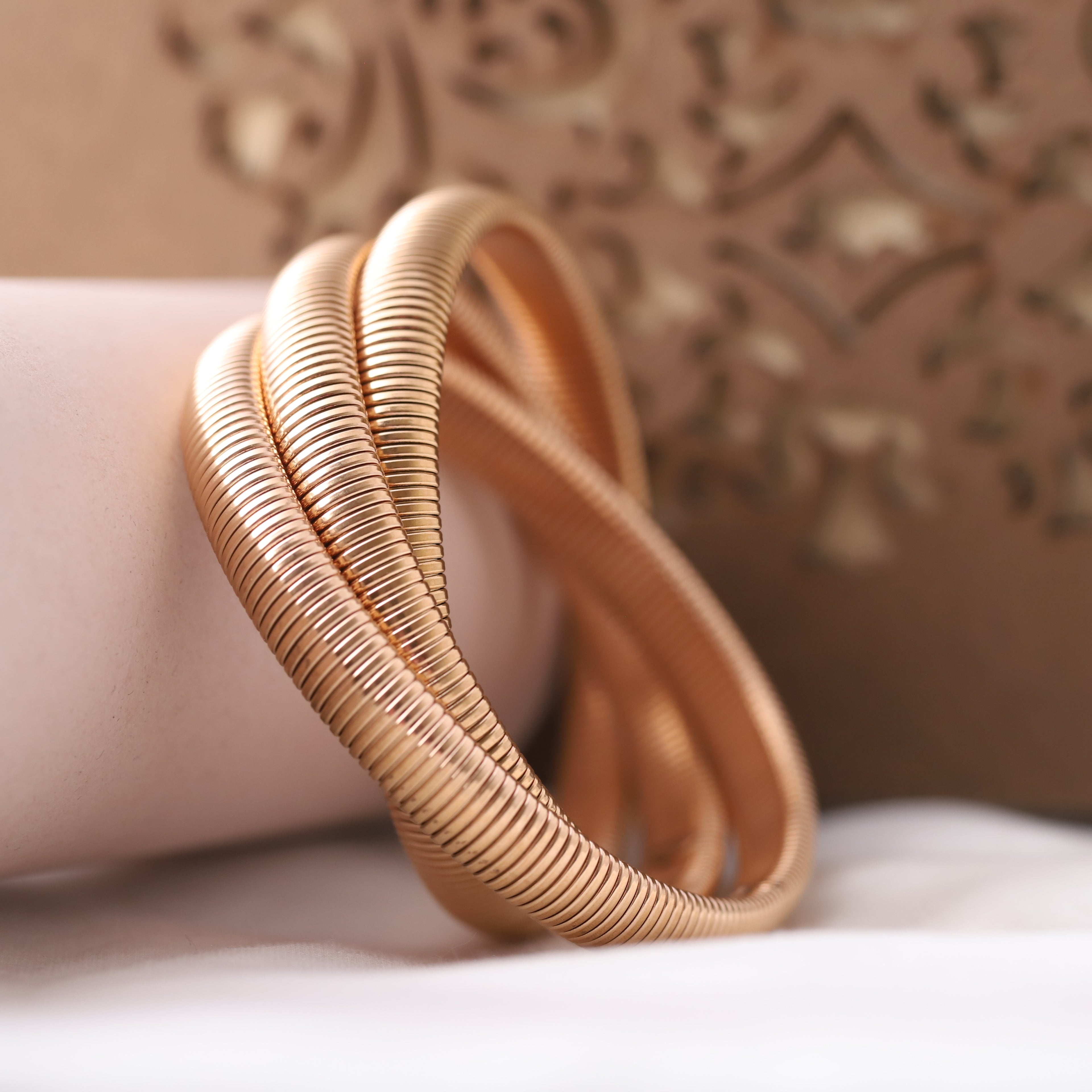 Elegant Gold-Toned Spiral Bangle Set