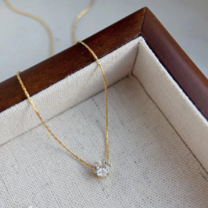 Minimalist Solitaire-Style Crystal Pendant Necklace
