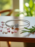 Silver Dewdrop Heart Open Bangle