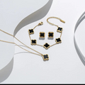 Ivory Blossom Clover Necklace,Bracelet And Studded  Earring Set