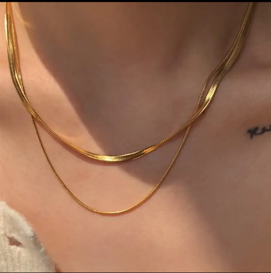 18K Gold-Plated Layered Snake Chain Necklace