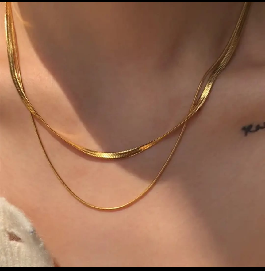 18K Gold-Plated Layered Snake Chain Necklace