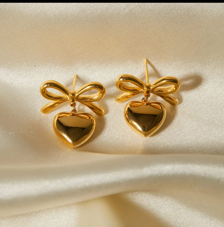 Sweetheart Bow Heart Hoop Earring