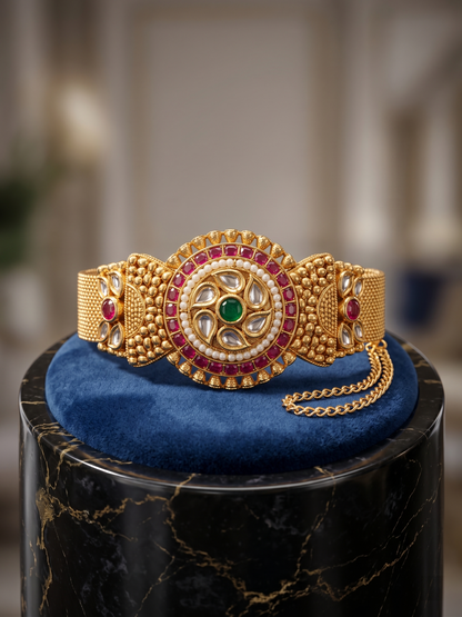 Handcrafted Floral Kundan Gold Plated Adjustable Bangle Kada