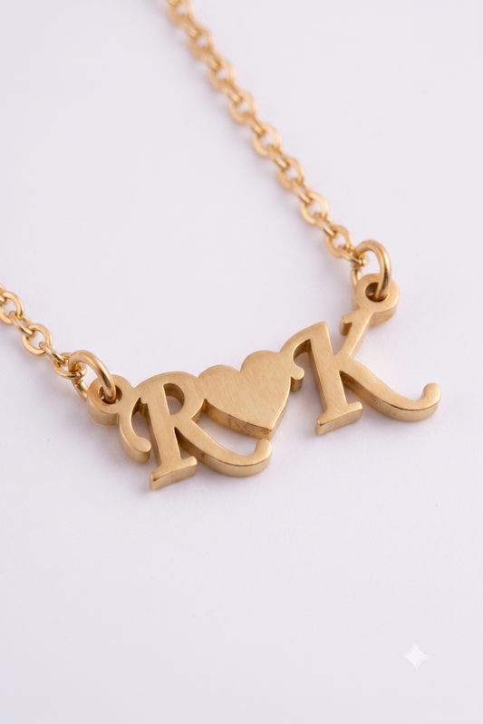 Two initials with heart pendant close-up