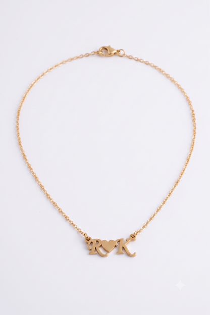 Couple initials necklace full chain view