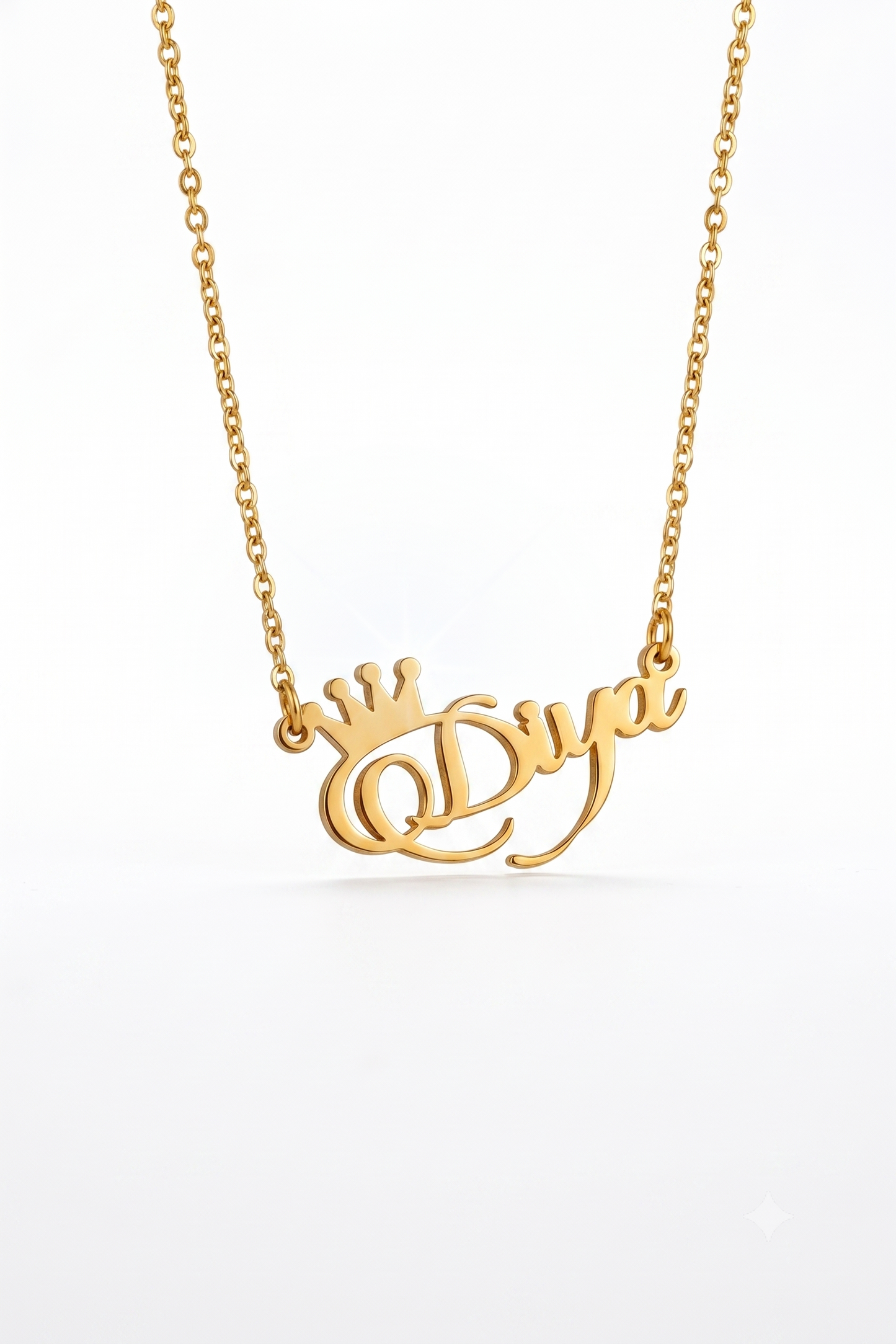 Custom name pendant necklace with crown detail