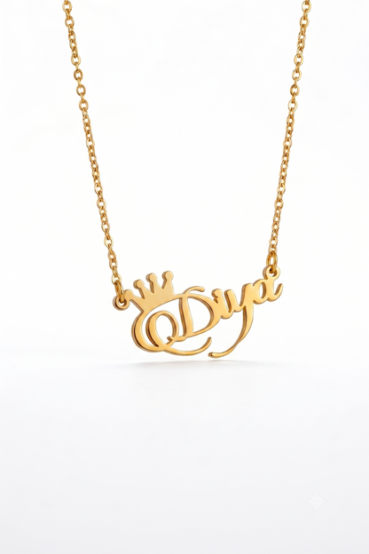 Close-up of personalised name necklace in 18K gold plating