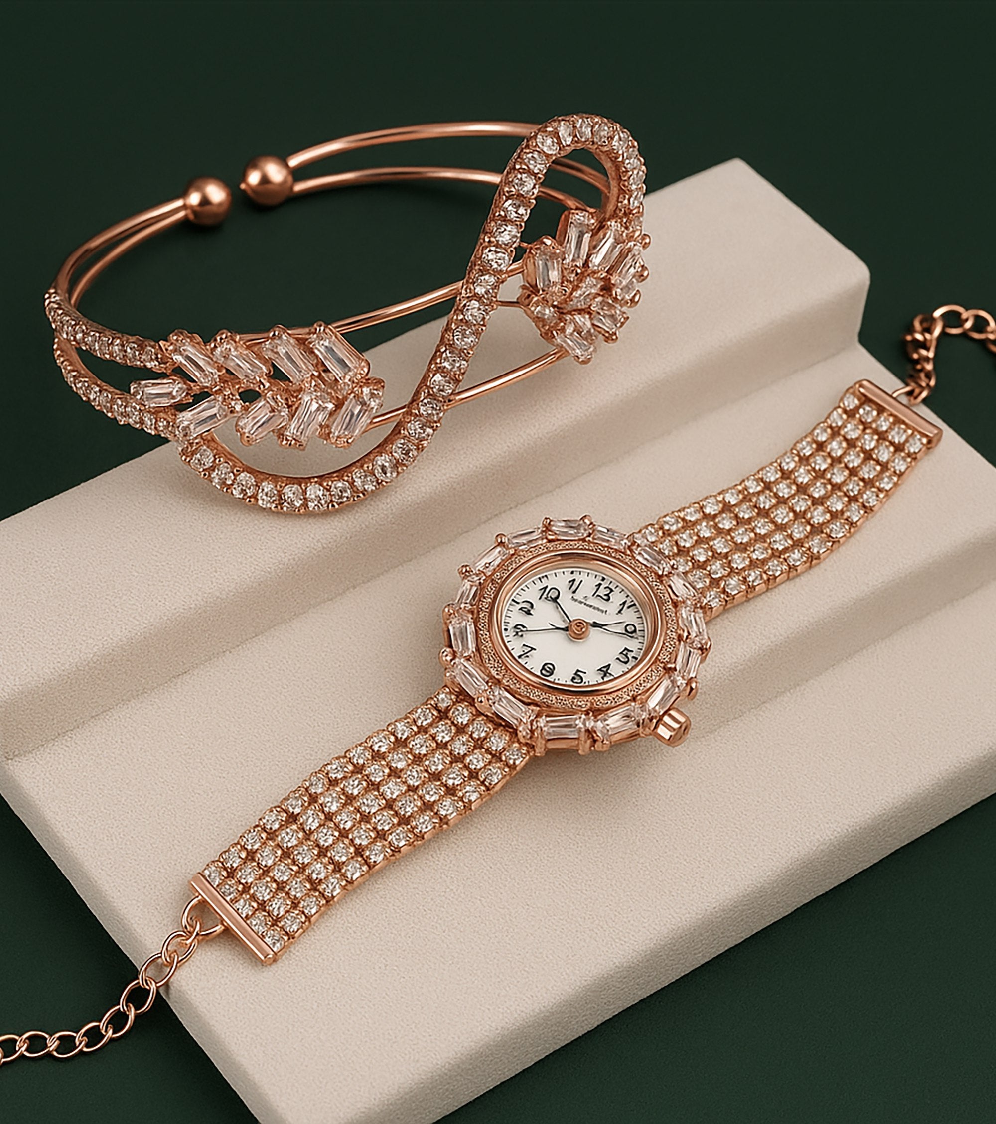 Luxury Crystal StuddedWatch And Infinity Bangle Bracelet Set
