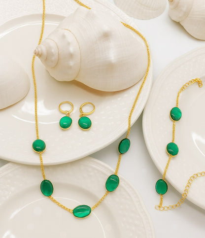 Gold Plated Oval Gemstone Necklace Set