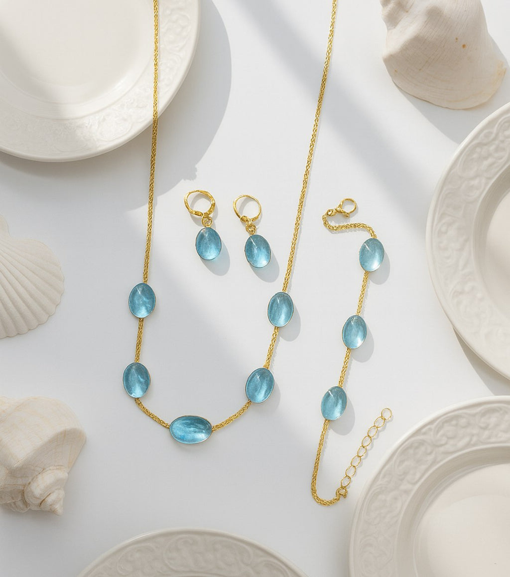 Gold Plated Oval Gemstone Necklace Set