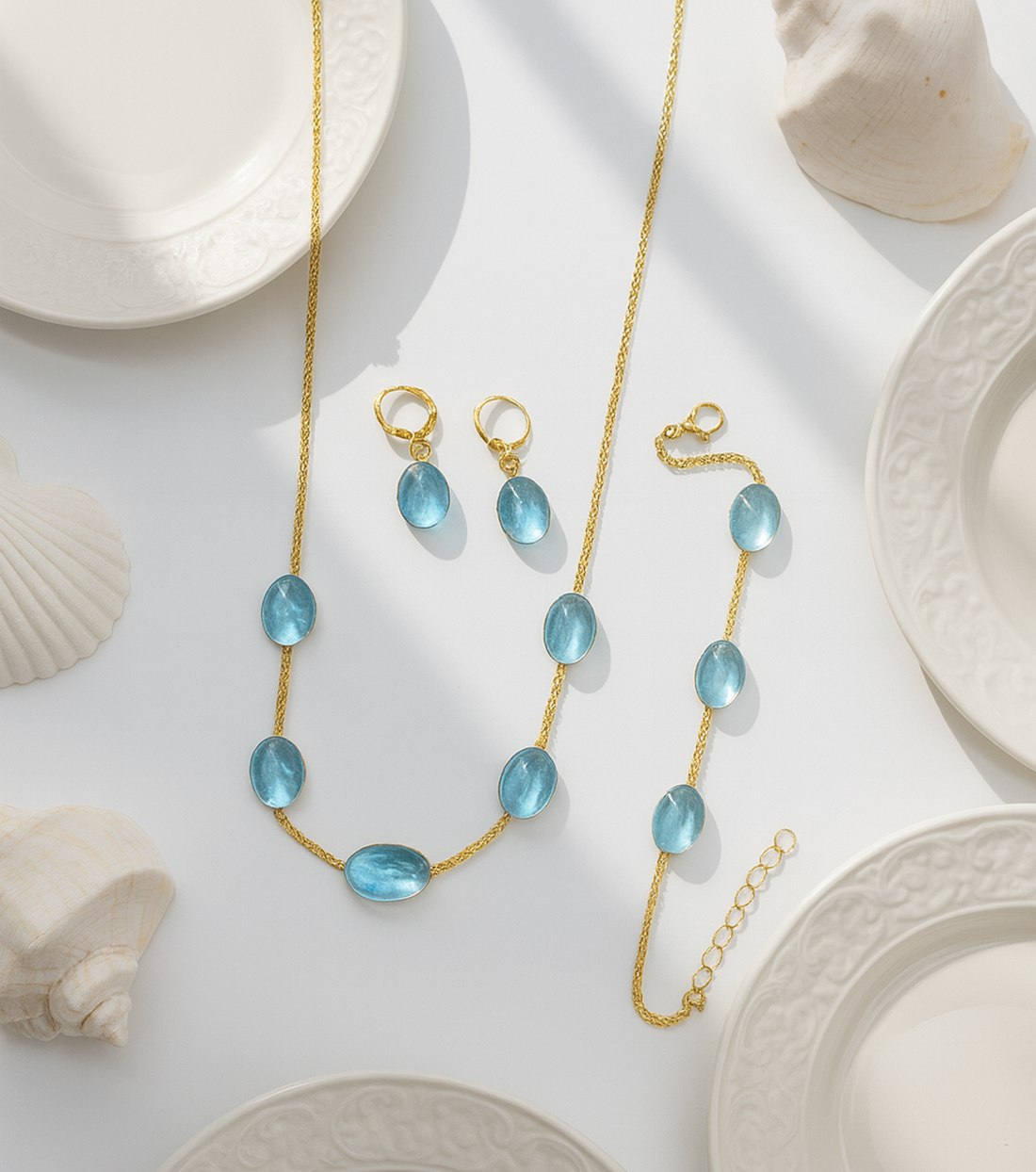 Gold Plated Oval Gemstone Necklace Set