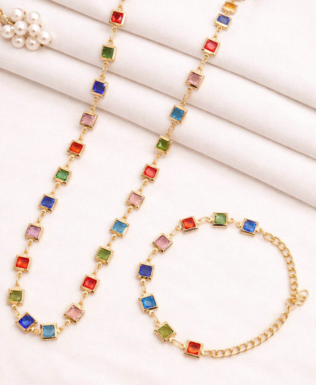Rainbow Romance Multicolor Necklace And Bracelet Set