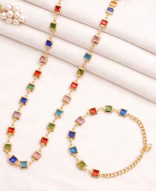Rainbow Romance Multicolor Necklace And Bracelet Set