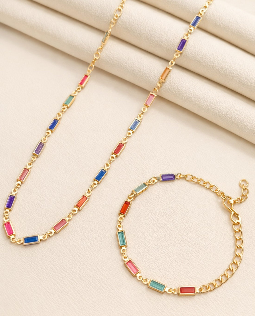 Rainbow Romance Multicolor Necklace And Bracelet Set