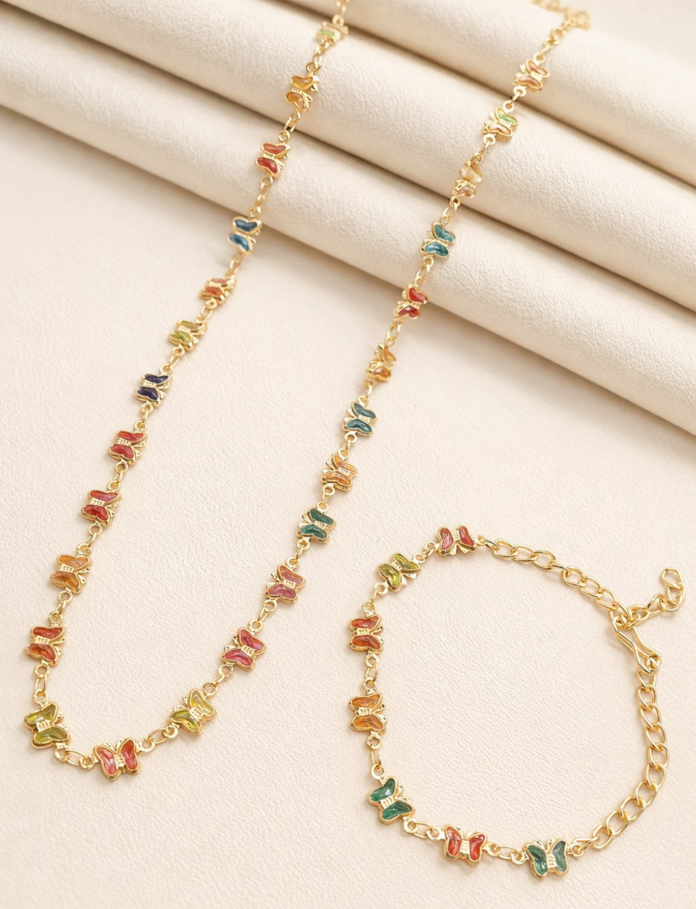 Rainbow Romance Multicolor Necklace And Bracelet Set