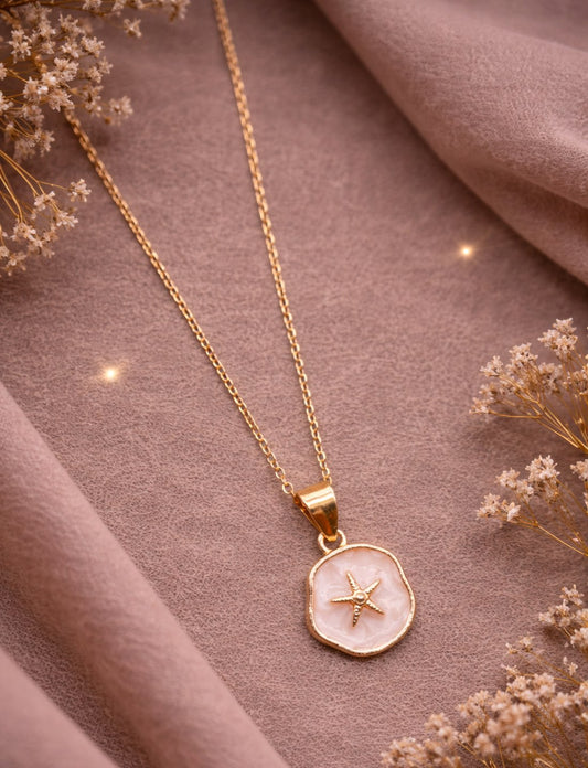 Gold Starfish Pendant Necklace With Pinkshell