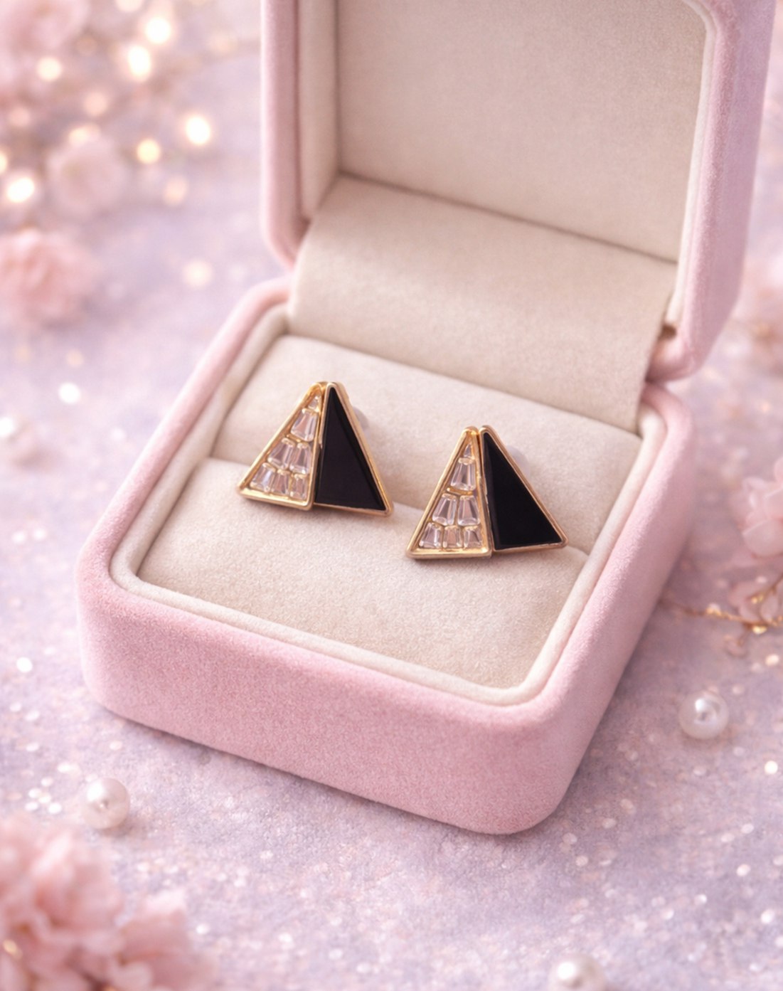 Gold Plated Black Enamel Geometric Stud Earring Combo