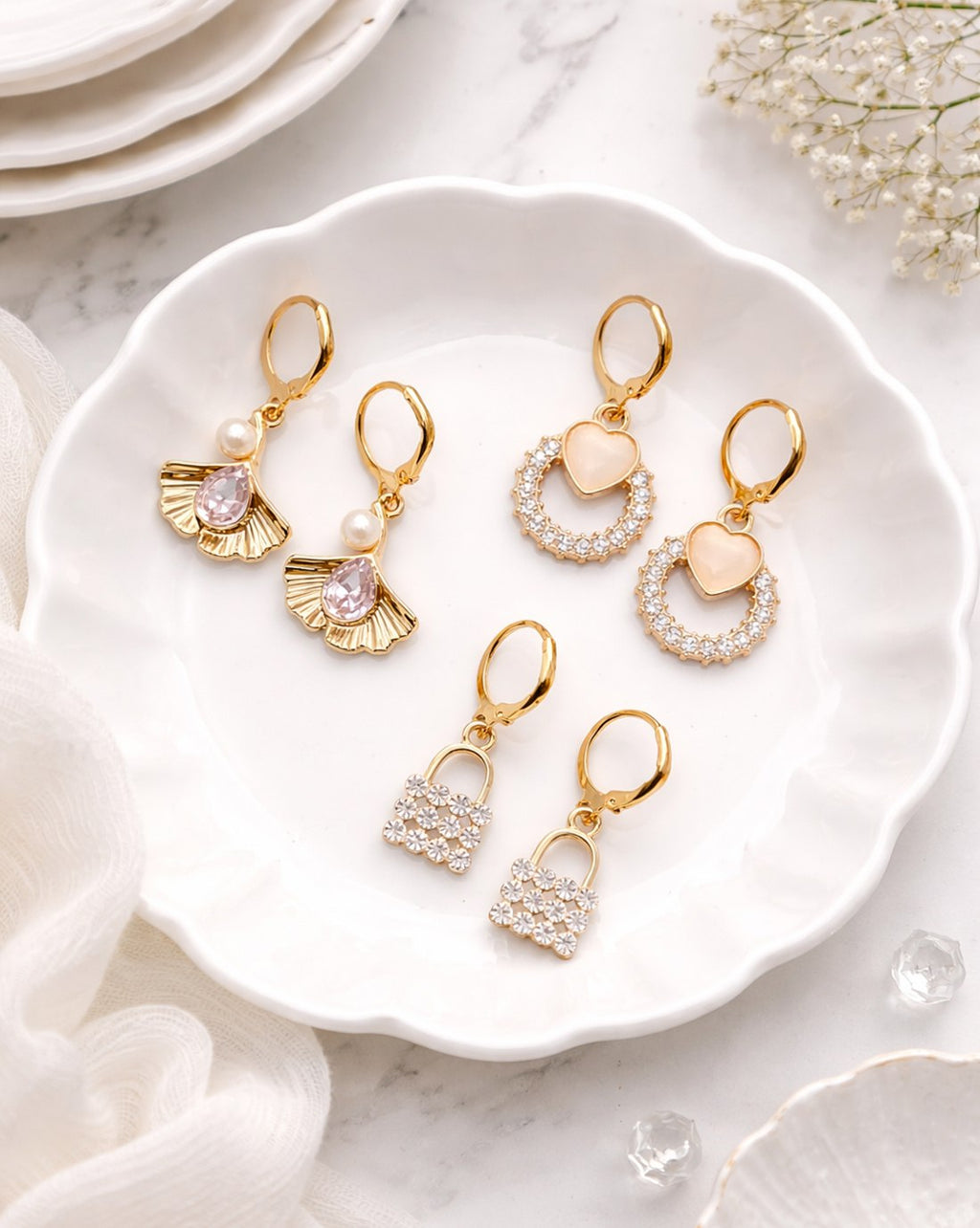 Lakshri Golden Charm Trio Earring Combo Set of 3