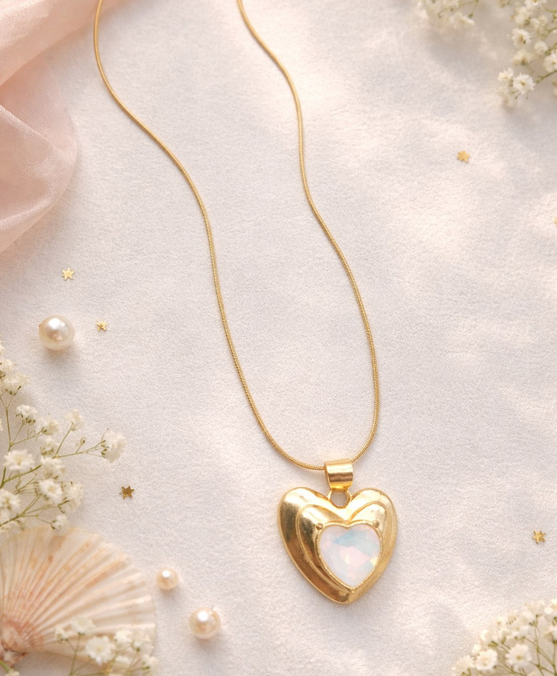 Opal Heart Locket Glow Neck