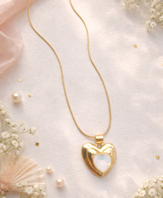 Opal Heart Locket Glow Neck