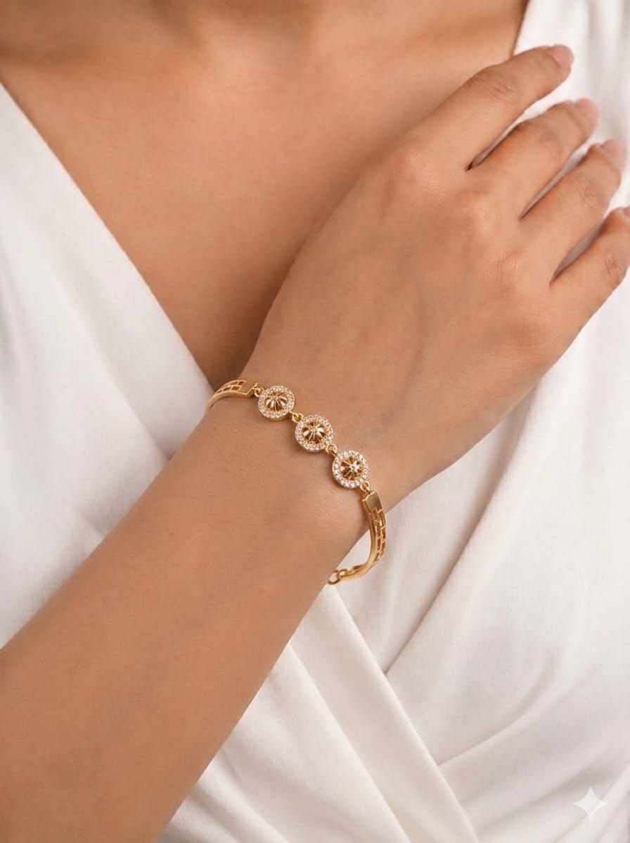 Timeless Elegance Crystal-Studded Gold-Tone Kada