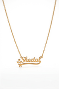 Star sparkle name necklace with swoosh in gold