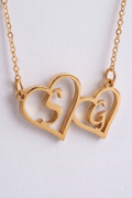 Twin hearts initials necklace in gold